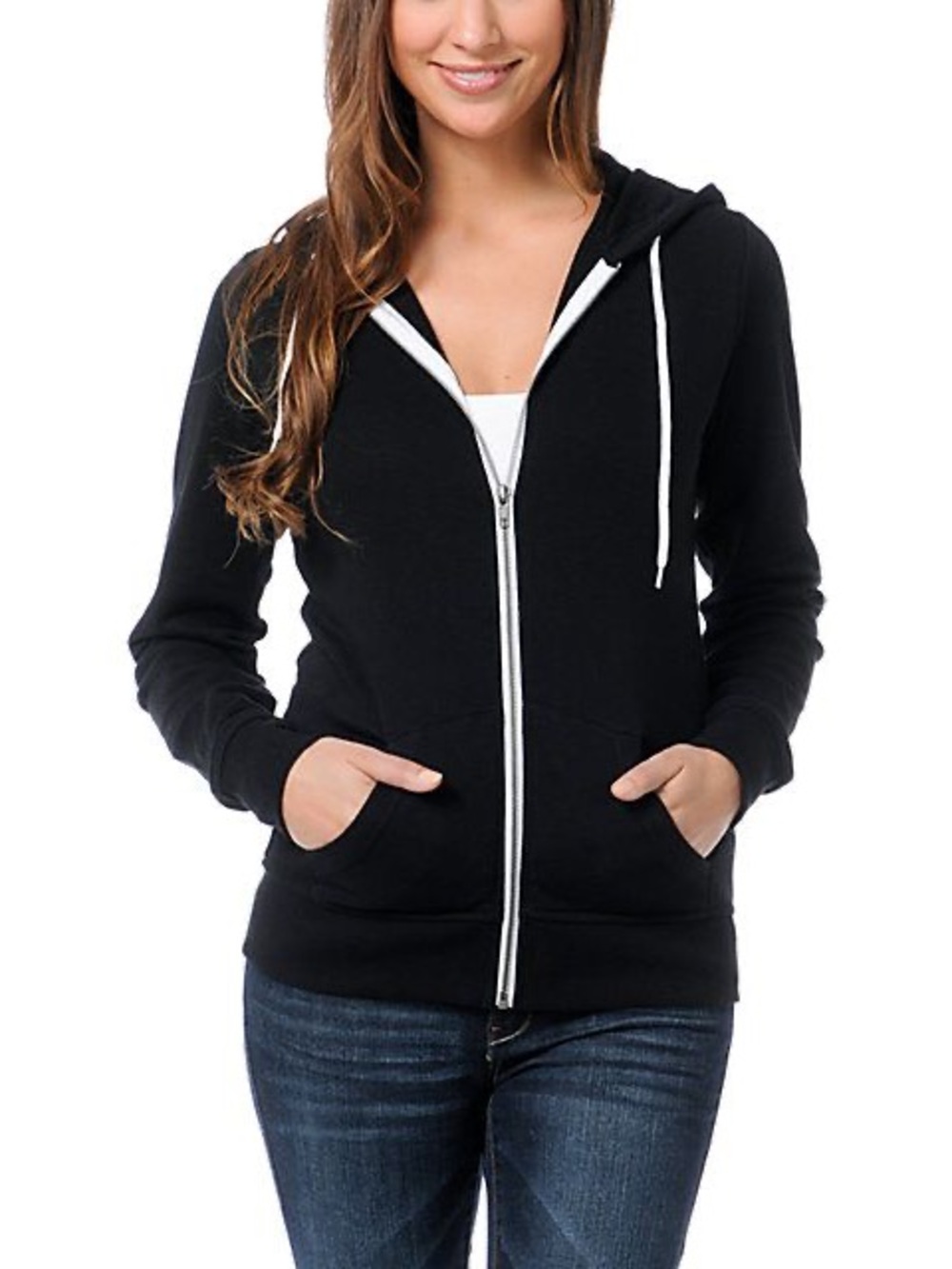 Zine Clothing Black Zip Hoodie with White Zipper